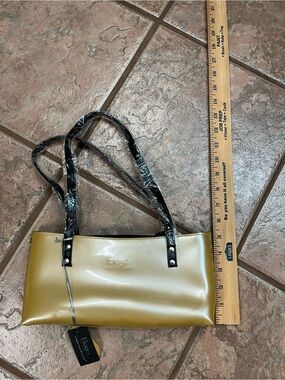 Beijo Women's Metallic Gold Shoulder Bag with Black Straps